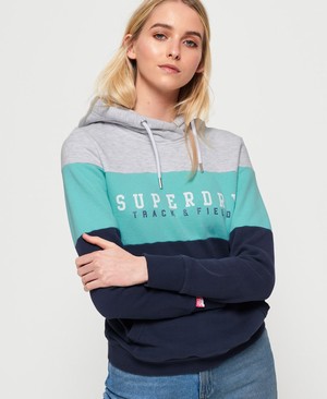 Superdry Track & Field Colour Block Női Kapucnis Pulóver Kék | IYRGD0897